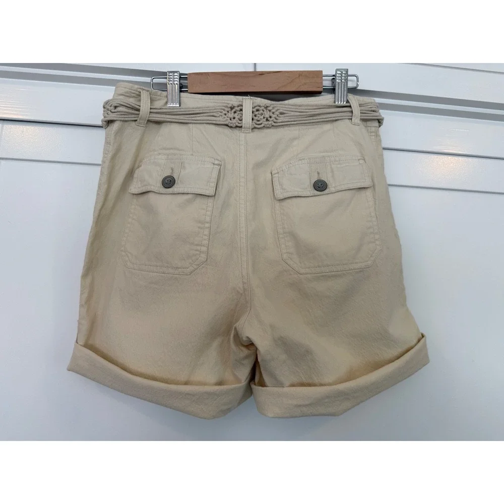 Sundance Floral Embroidered Shorts Cream Ivory Braided Belt Button Fly Size 2